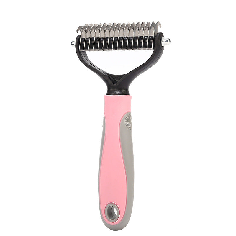 Cepillo para mascotas de doble cara de acero inoxidable, peine para eliminar el pelo, herramientas de aseo para perros, eliminación de pelo muerto